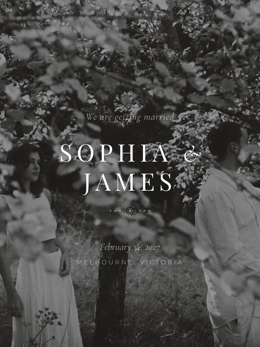 The Classic Editorial wedding website theme, shown as a complete wedding site