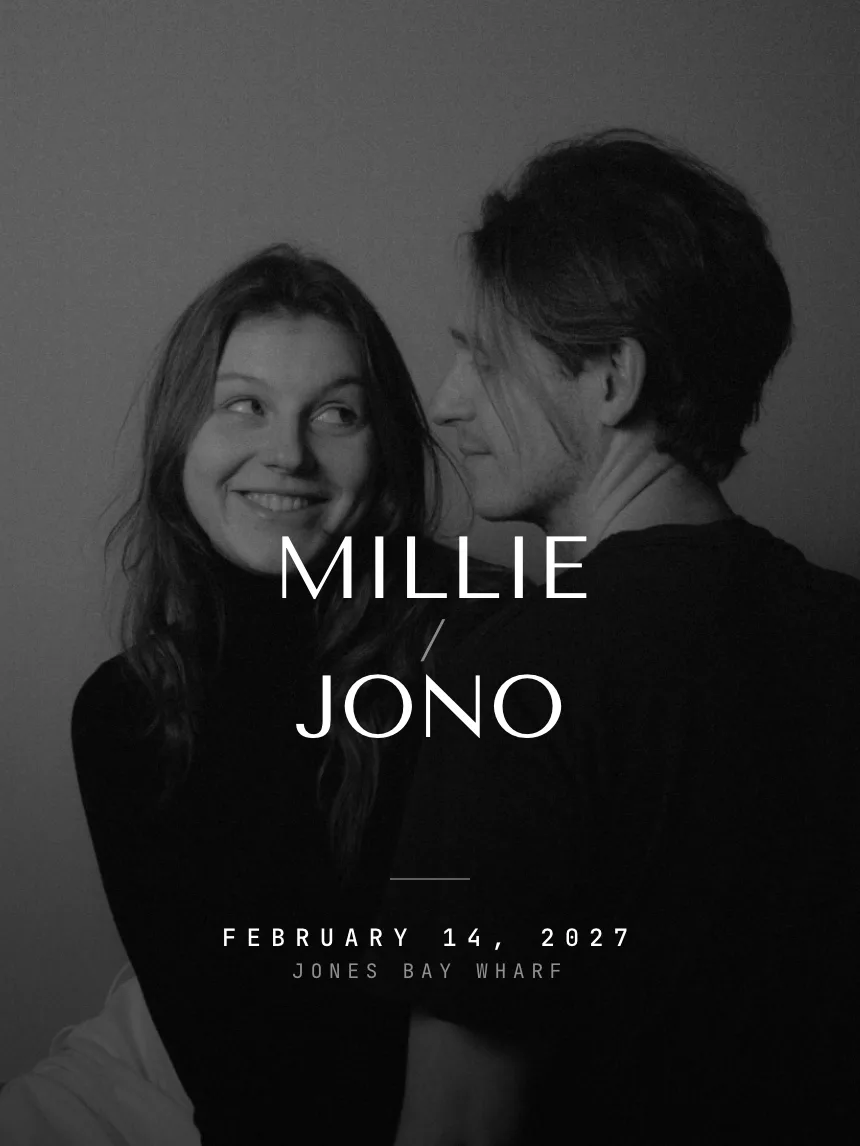 The Modern Noir wedding website theme, shown as a complete wedding site
